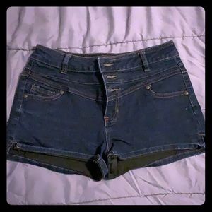 Denim button fly shorts